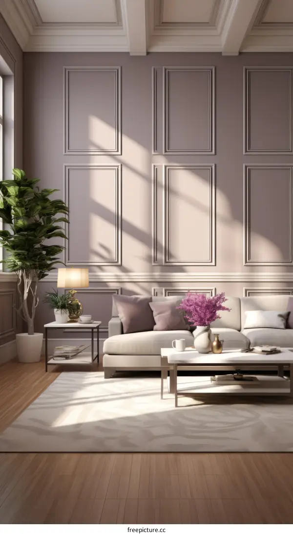 Expressive living room with plush sofa and coffee table