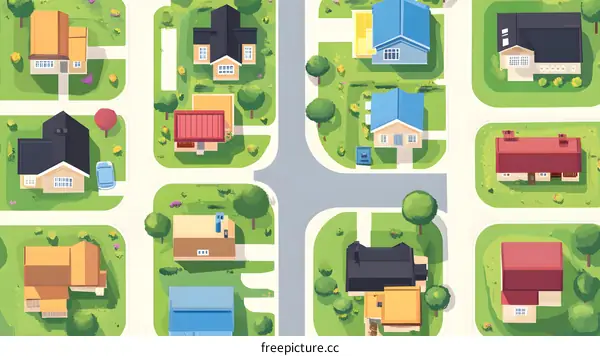 Aerial View of Houses in a Suburban Neighborhood