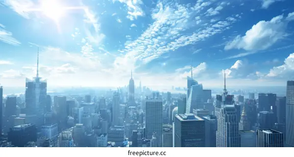 New York City Skyline with Skyscrapers and Sunlight