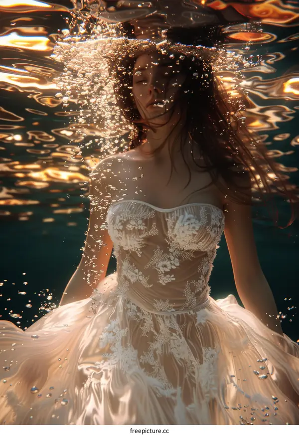 Ethereal Underwater Portrait of a Woman in a White Dress