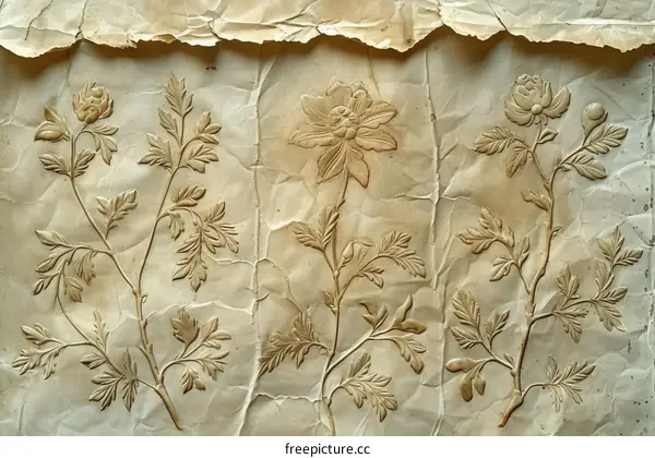 Three-dimensional flower and leaf patterns on a beige background