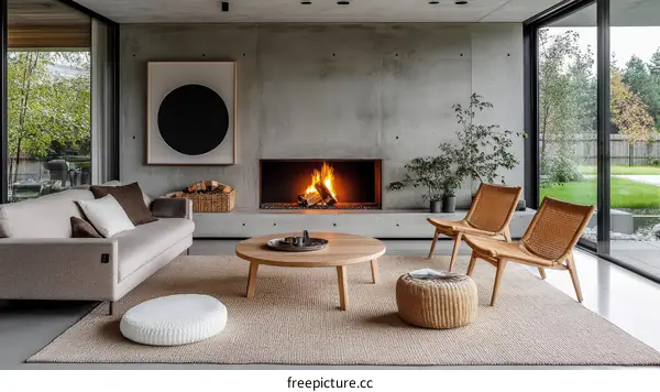 Modern Concrete Living Room with Cozy Furnishings
