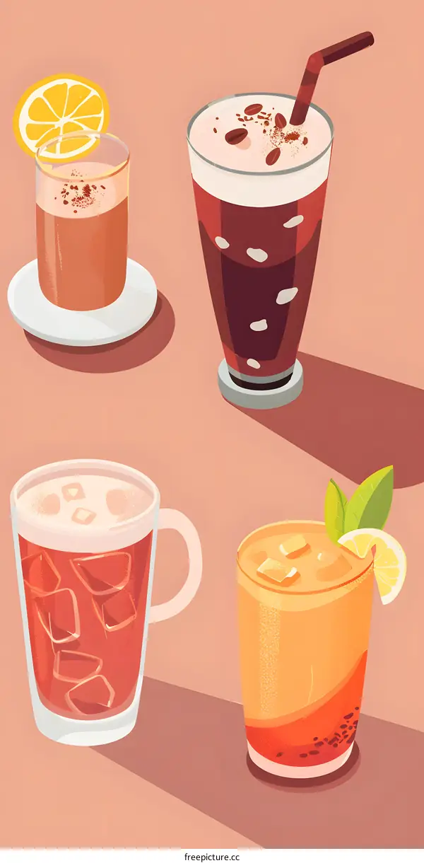 Four Different Types of Iced Drinks Illustration