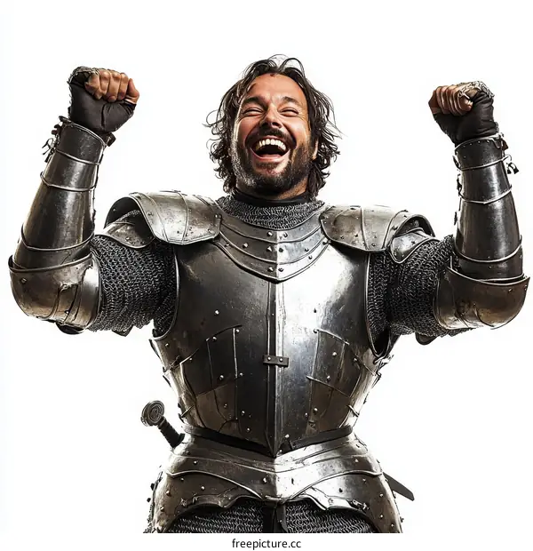 Victorious Medieval Knight in Full Armor