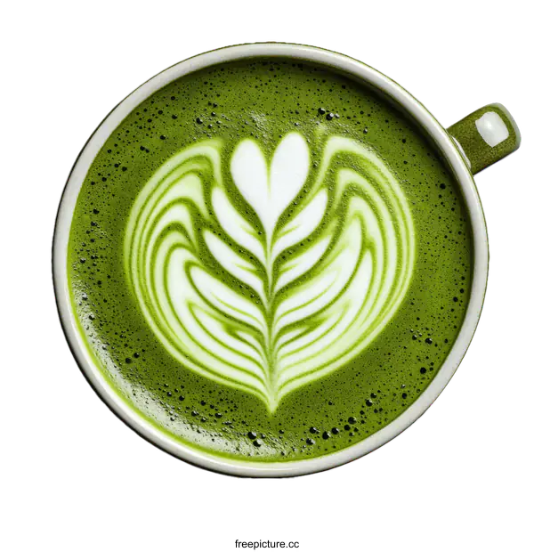 [Transparent Background PNG]Delicious Matcha Latte Art with Foamy Texture