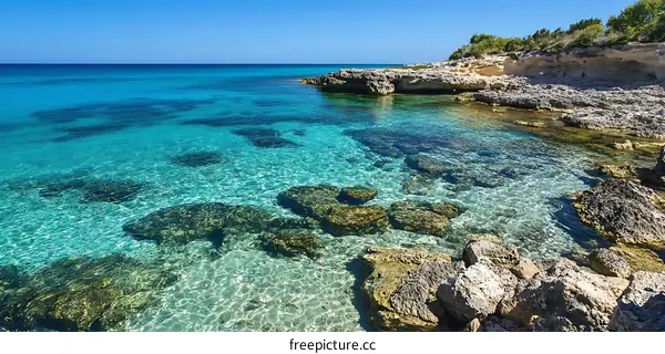 Clear Blue Water and Rocks on a Sunny Day