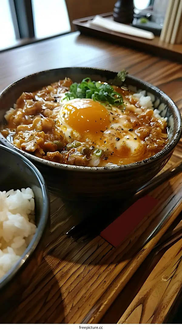 Japanese rice bowl with egg and chicken