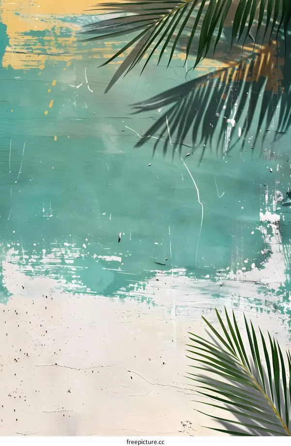 Tropical Green and Yellow Wall Texture with Palm Leaf Shadow