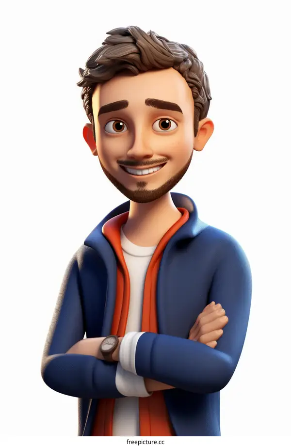 3D Illustration of a Bearded Man Wearing a Blue Suit