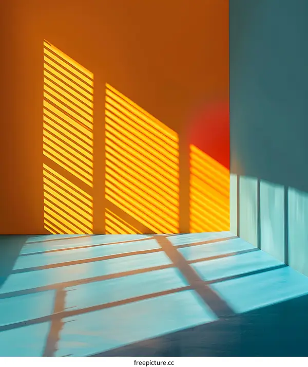 Abstract Sunlight Pattern on a Yellow and Blue Wall