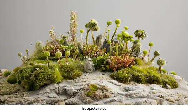Green Moss and Succulents on Rock