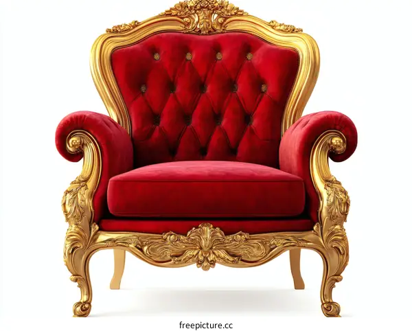 Ornate Red Velvet Throne Chair