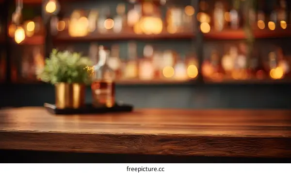 Wooden Tabletop in a Bar Setting