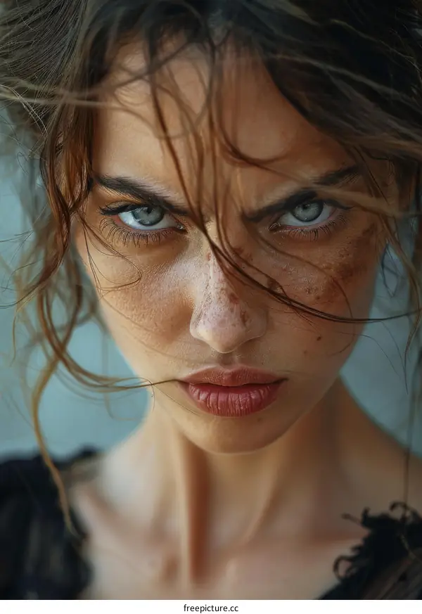 Closeup Portrait of a Woman with Intense Expression
