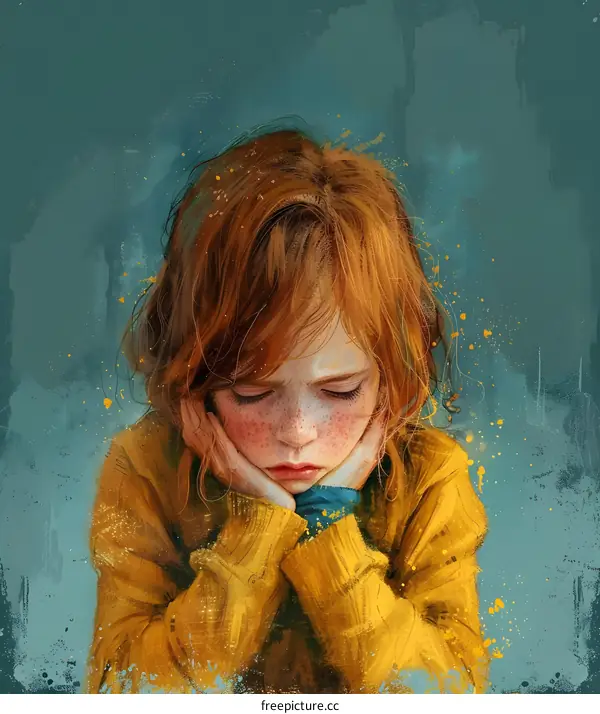 sad lonely girl with freckles and red hair