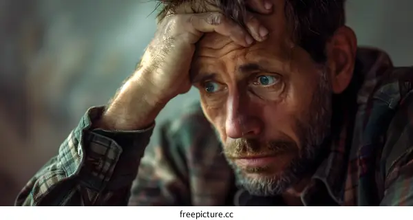 Portrait of an old man with a beard and a sad expression on his face