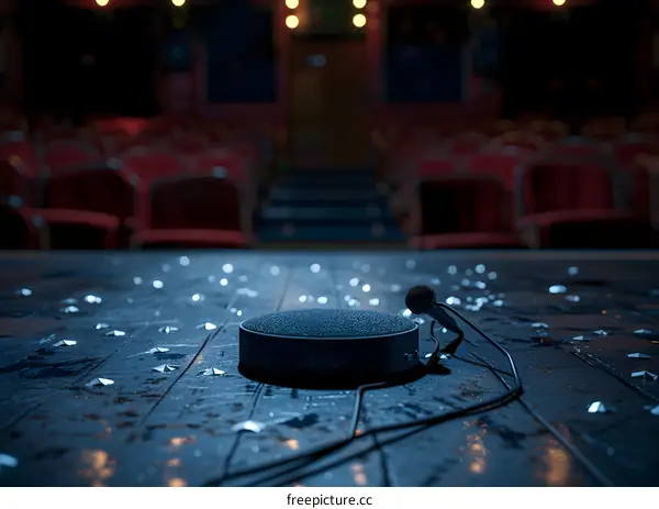 Empty Stage With Microphone And Wireless Receiver