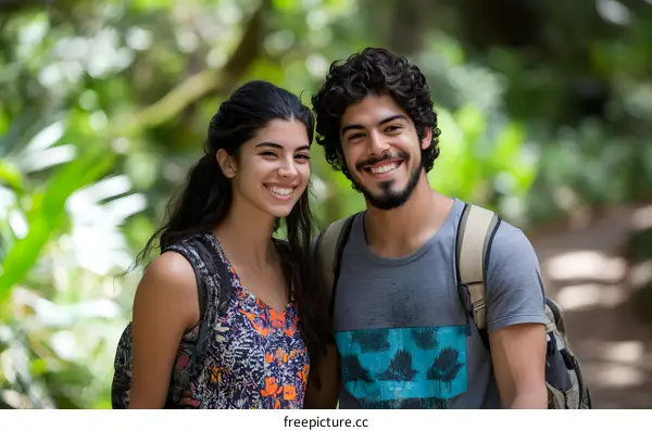 Smiling Couple Posing in the Forest