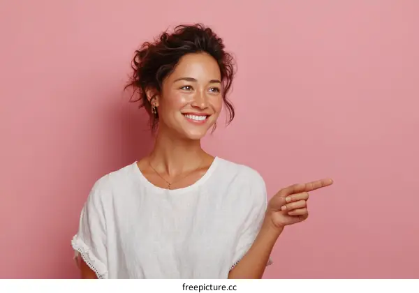 Smiling Woman Pointing to the Future