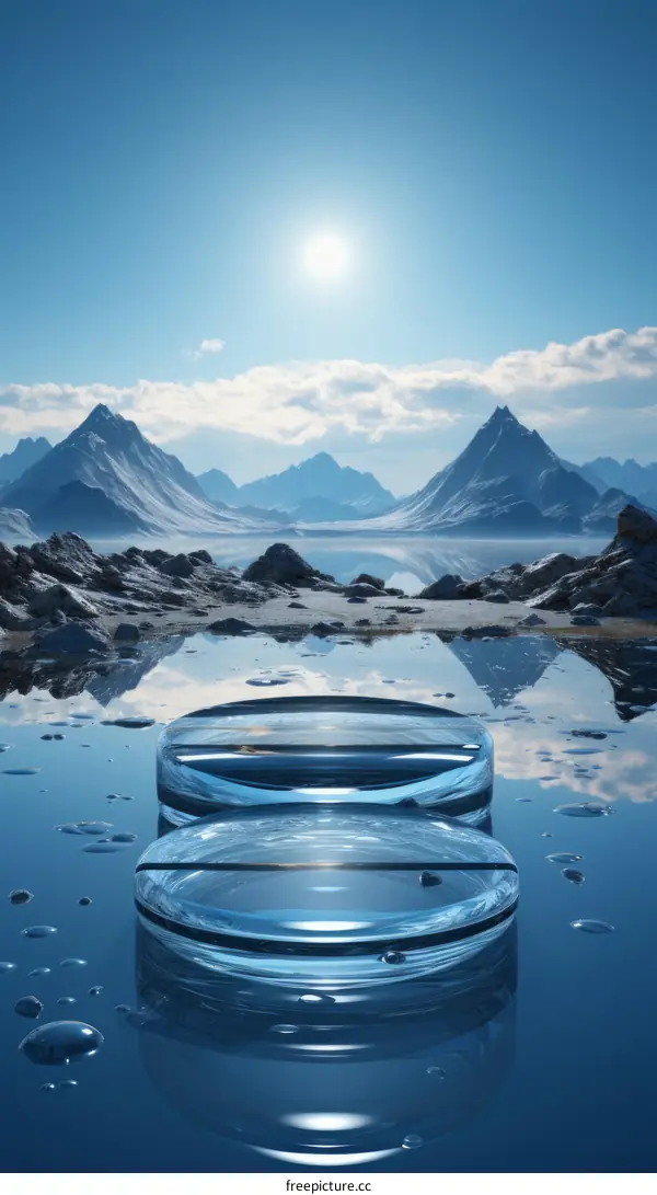 Glass Platform on Frozen Lake with Snow-Capped Mountains