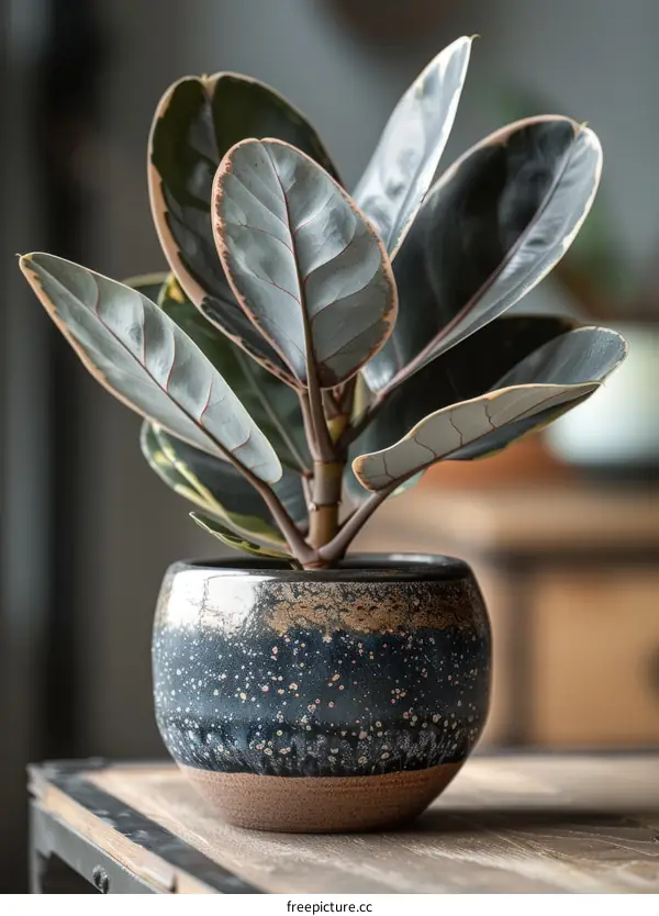 Rubber Plant in a Ceramic Pot