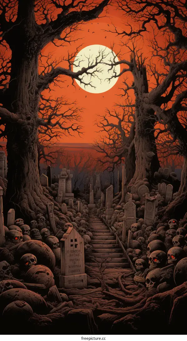 Spooky Graveyard with a Full Moon