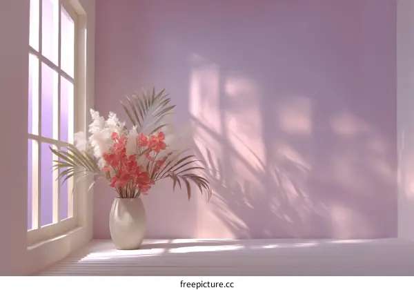 Pastel Pink Room with Dried Flowers by the Window