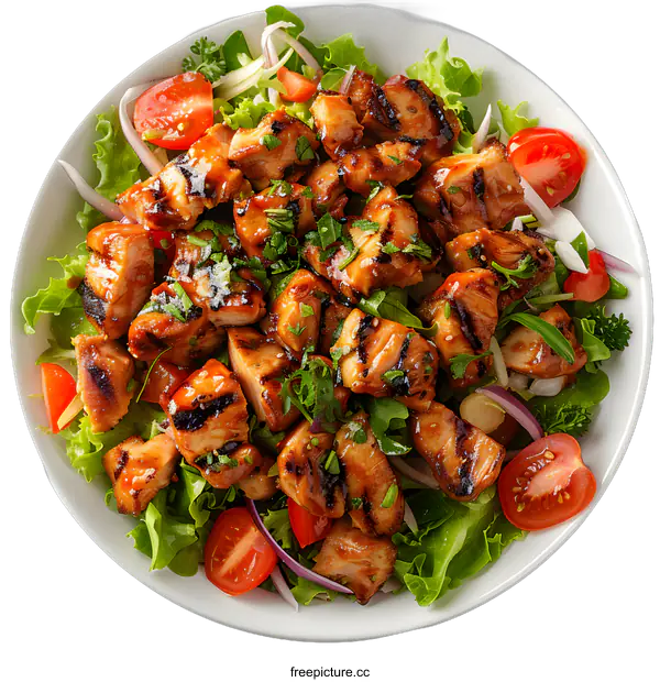 [Transparent Background PNG]Grilled Chicken Salad with Tomatoes and Onions