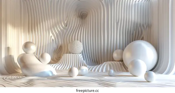 Abstract White Interior Design with Geometric Shapes