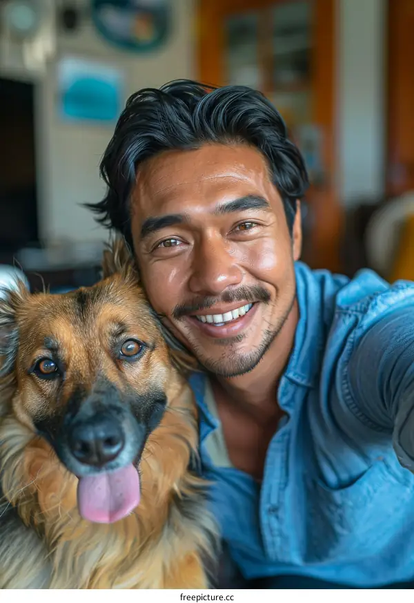 A smiling man with his dog