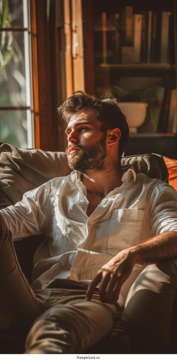 pensive man looking out the window