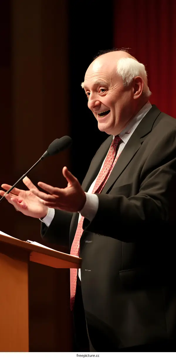 Man In Suit Speaks To Audience With Microphone
