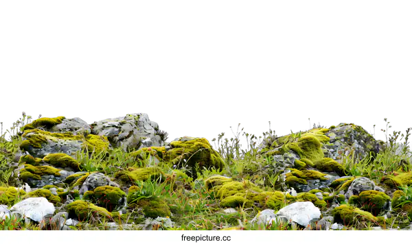 [Transparent Background PNG]Green Moss On Rocks Isolated On White Background