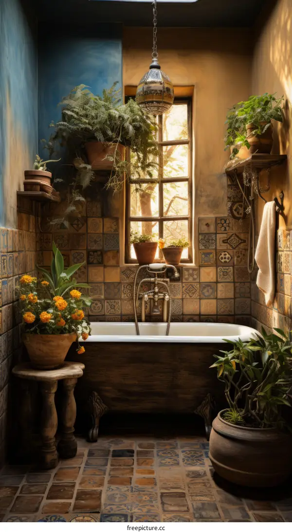 Rustic Bathroom Oasis With Natural Plants