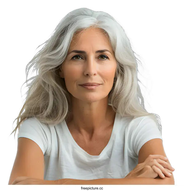 [Transparent Background PNG]Portrait of a confident mature woman with gray hair