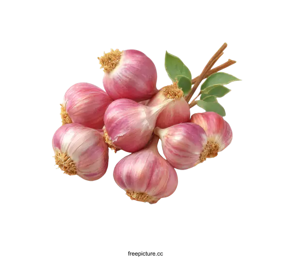 [Transparent Background PNG]Fresh Pink Garlic Heads on Stems
