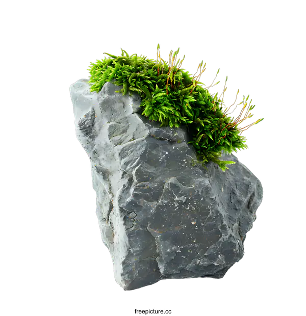 [Transparent Background PNG]Green Moss Growing On Grey Rock
