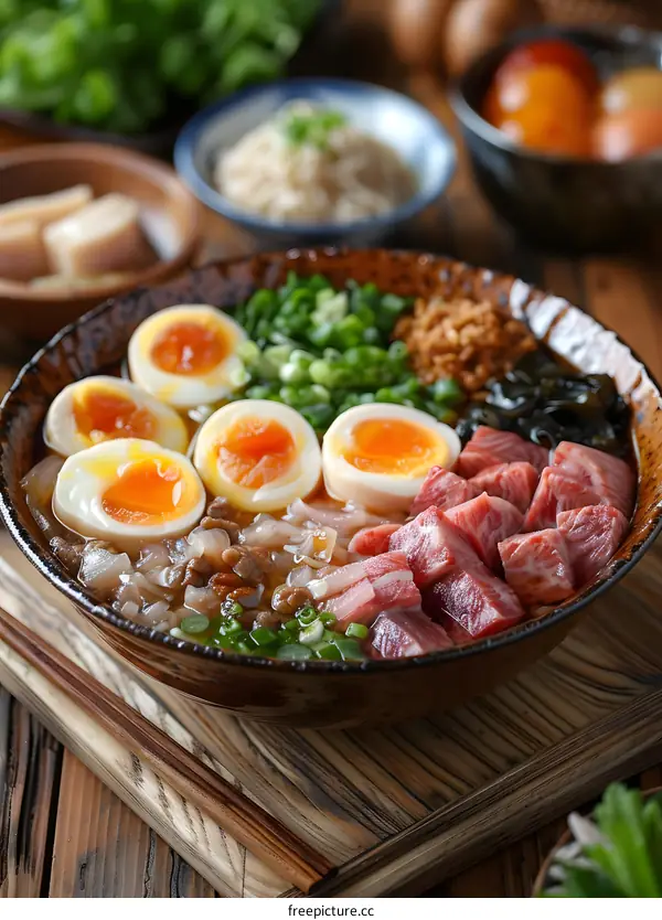 A Delicious Bowl of Ramen Soup with Eggs and Meat