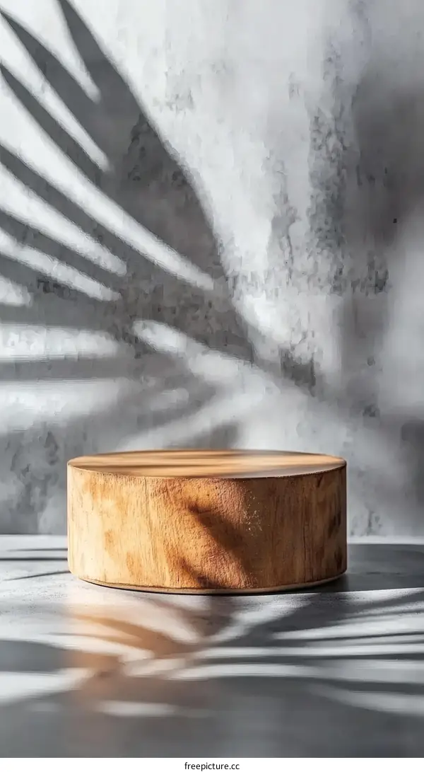 Wooden Display Platform Against a Gray Concrete Wall