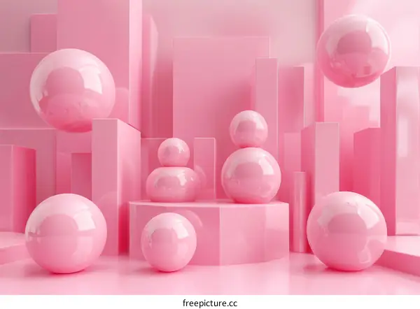 Pink pastel geometric shapes still life