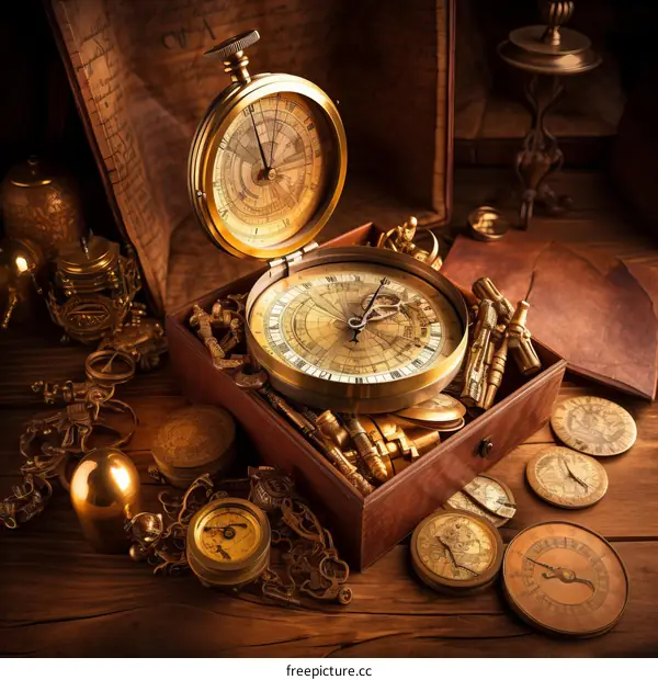 Vintage Still Life with Compass and Box