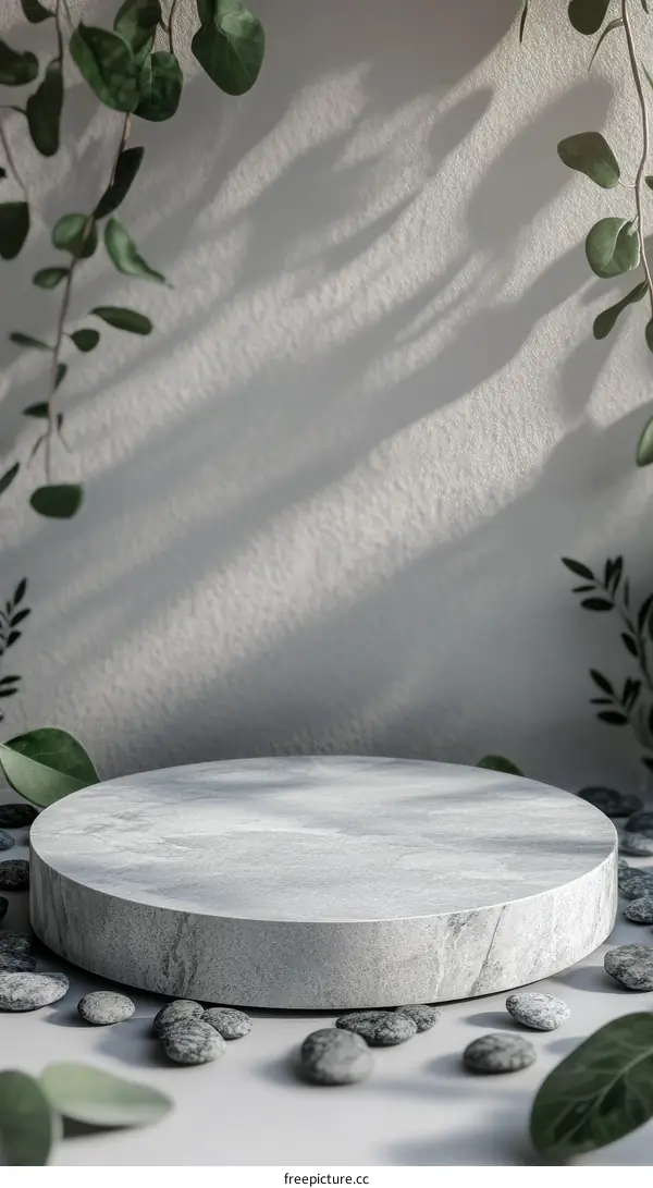 Gray Stone Pedestal Display with Greenery