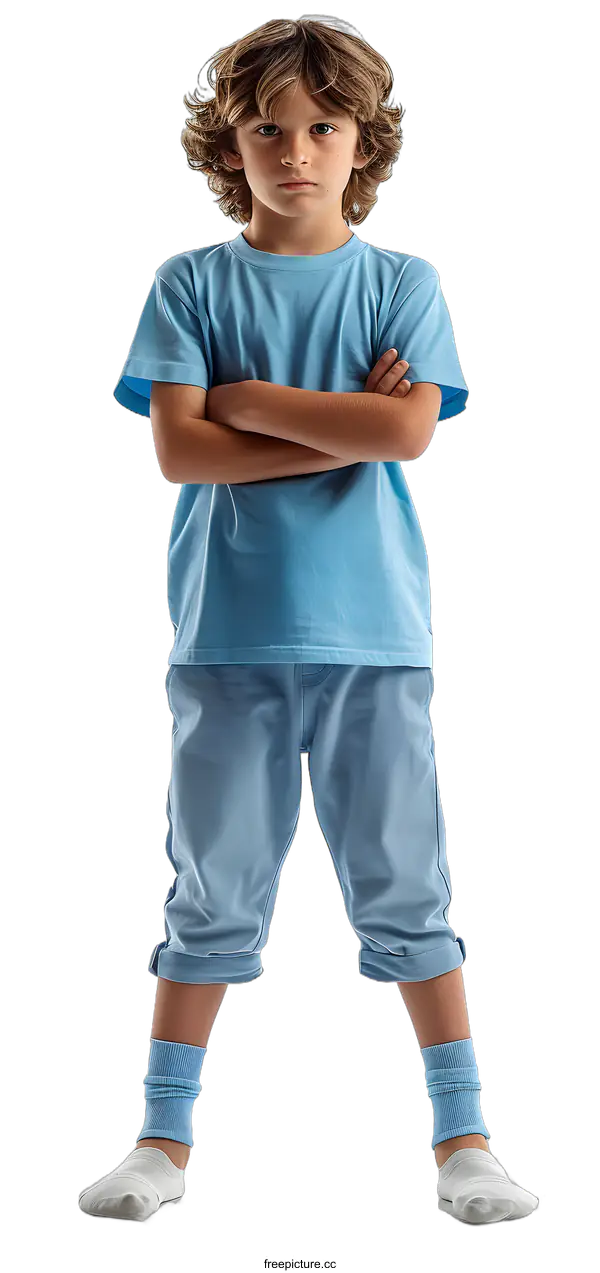 [Transparent Background PNG]Young Boy Wearing Blue Clothes and White Socks