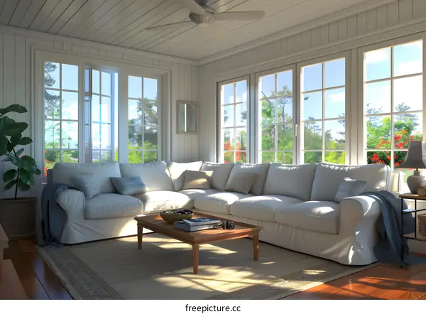 Modern Living Room Interior Design with Large Windows