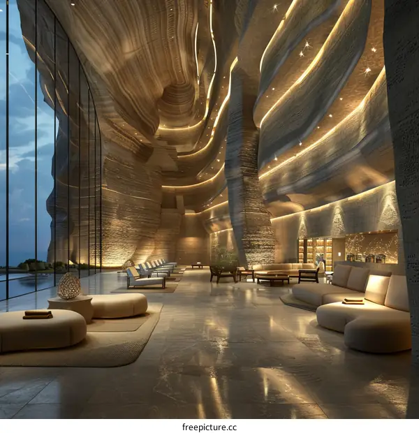 Bright and Airy Hotel Lobby with Expansive Space