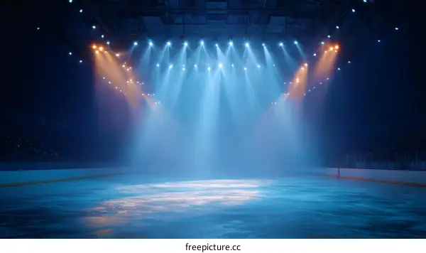 Empty Ice Skating Arena Stage with Lighting