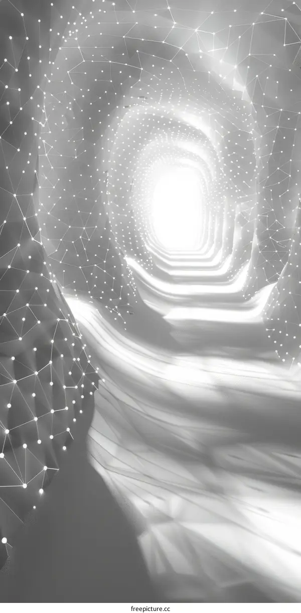 Futuristic 3D Tunnel of Glowing White Light in Perspective