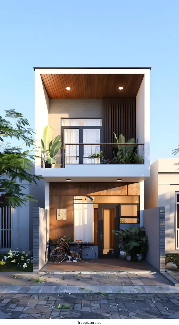 Modern Minimalist Two Story House Design with Balcony