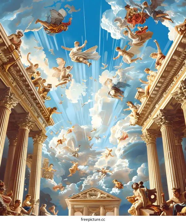 Angels and Clouds Fresco Painting