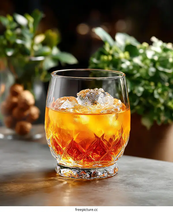 Elegant Drink Glass with Ice Cubes